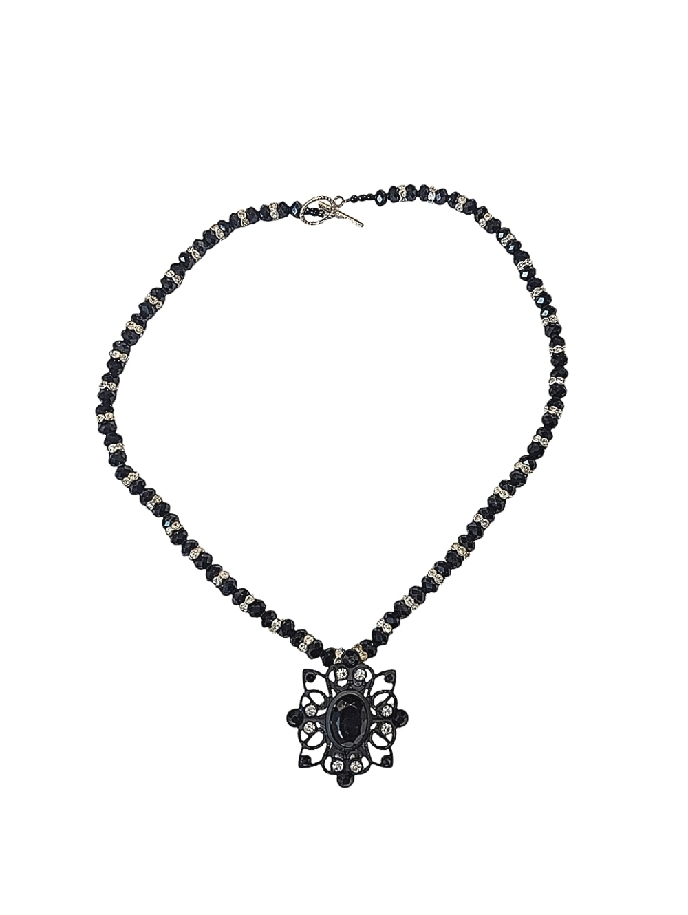 Black Stone Rhinestone Beaded Pendant Necklace Pendant Statement Goth Boho Y2K